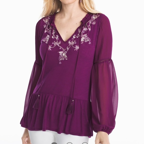 White House Black Market Tops - NWT WHBM Pleated Embroidered Top